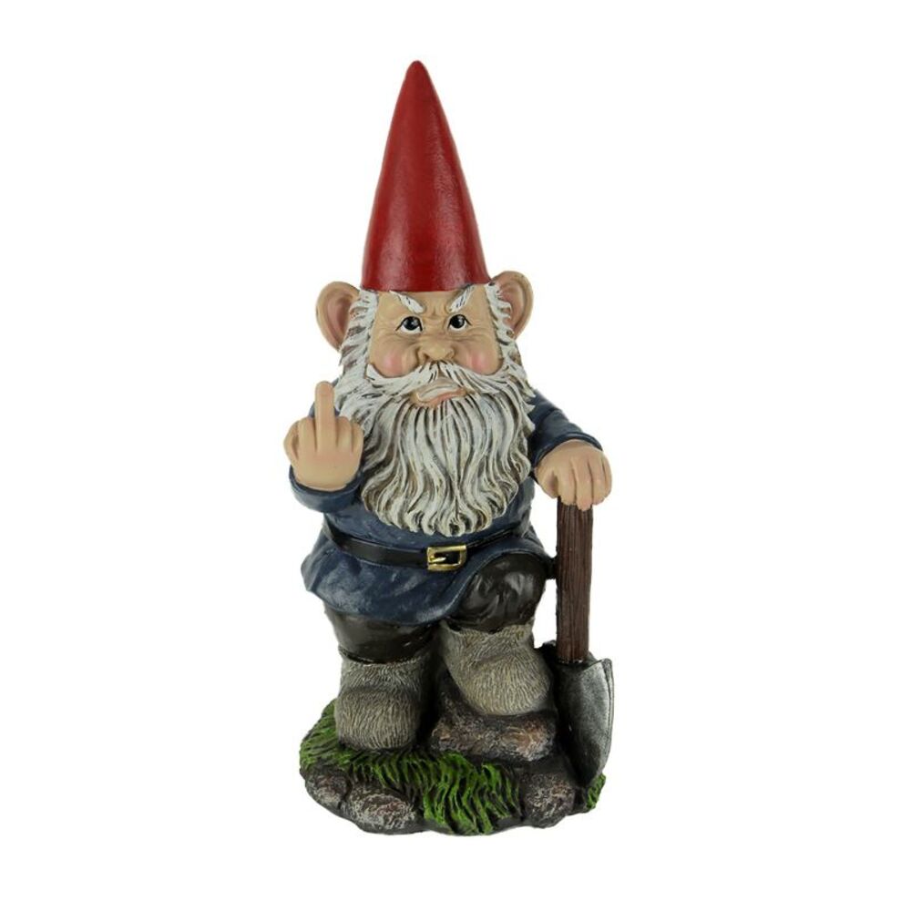 Naughty Garden Gnome with Axe Flipping Bird Statue